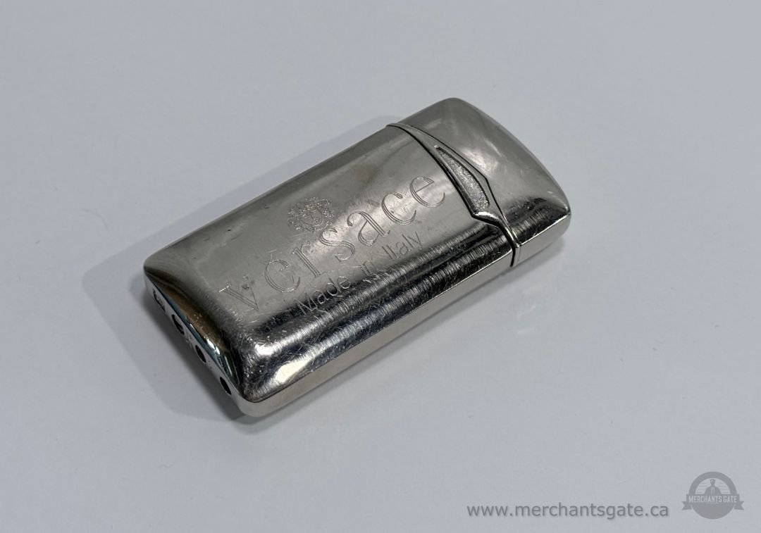 Versace Metal Butane Lighter Silver Tone Made in Italy Luxury Pocket Lighter
