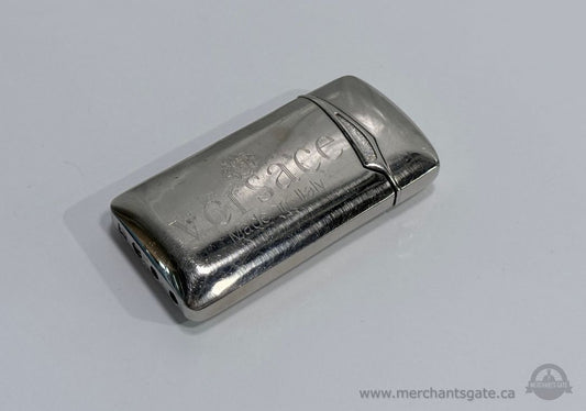 Versace Metal Butane Lighter Silver Tone Made in Italy Luxury Pocket Lighter