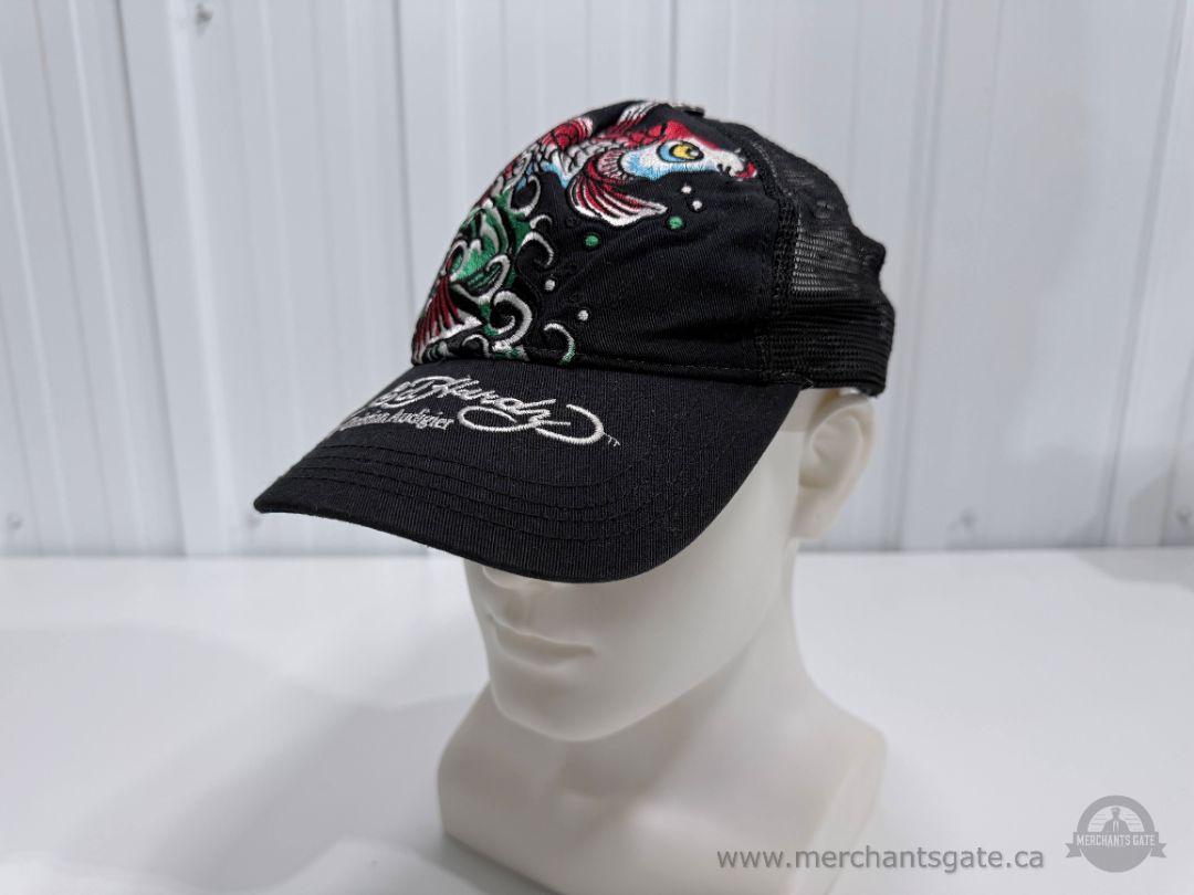 Ed Hardy Trucker Hat by Christian Audigier Embroidered Koi Fish Adjustable Cap