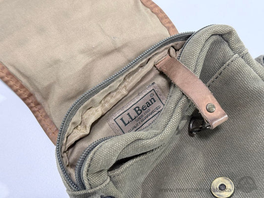 L L Bean Canvas Shoulder Bag Small Crossbody Field Bag with Leather Trim