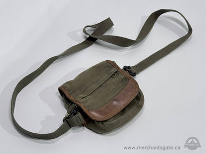 L L Bean Canvas Shoulder Bag Small Crossbody Field Bag with Leather Trim