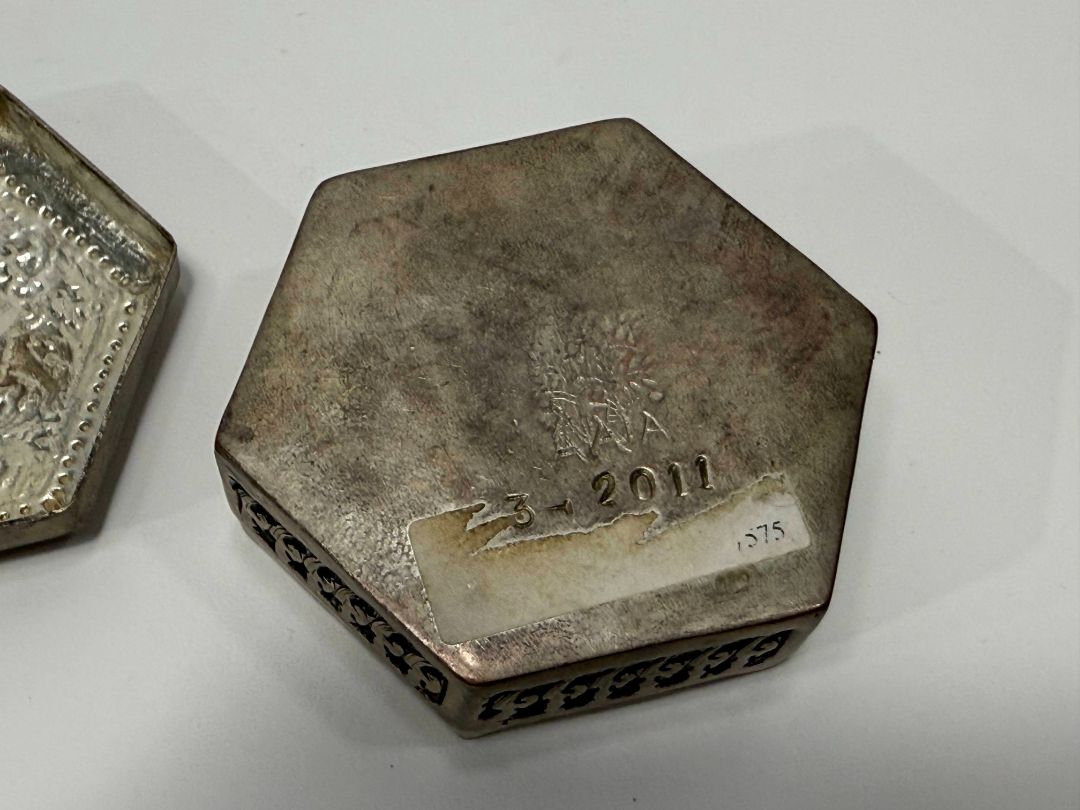 Vintage Hexagonal Boar Silver Trinket Box