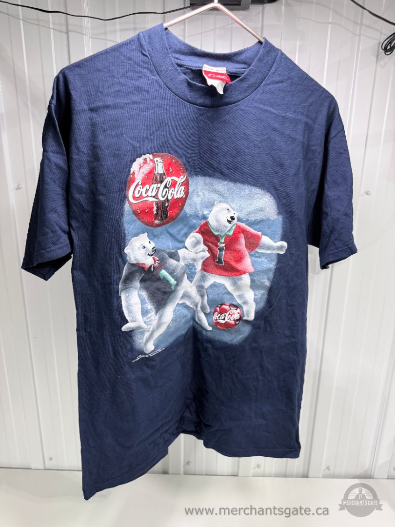 Vintage Coca-Cola Polar Bears Soccer Graphic T-Shirt Adult XL Blue