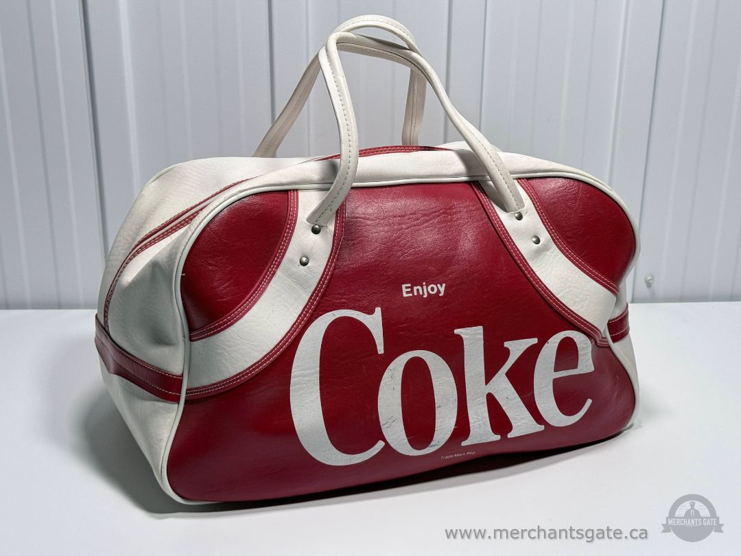 Vintage Coca Cola Travel Bag Red White Faux Leather Duffel Blondy Montreal Canada