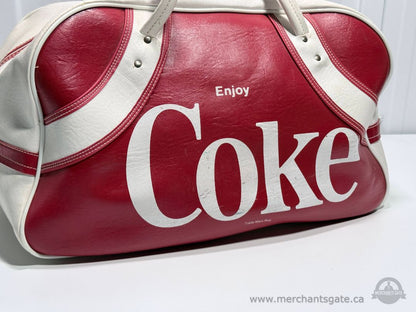 Vintage Coca Cola Travel Bag Red White Faux Leather Duffel Blondy Montreal Canada
