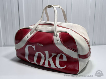 Vintage Coca Cola Travel Bag Red White Faux Leather Duffel Blondy Montreal Canada