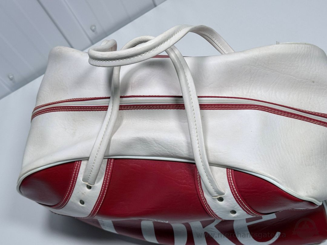 Vintage Coca Cola Travel Bag Red White Faux Leather Duffel Blondy Montreal Canada