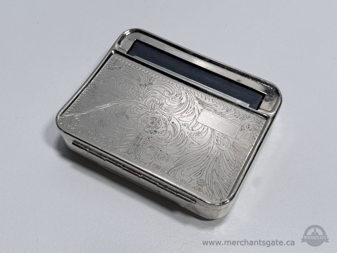Vintage Metal Cigarette Case Silver Tone Etched Floral Design 4x3 Inch