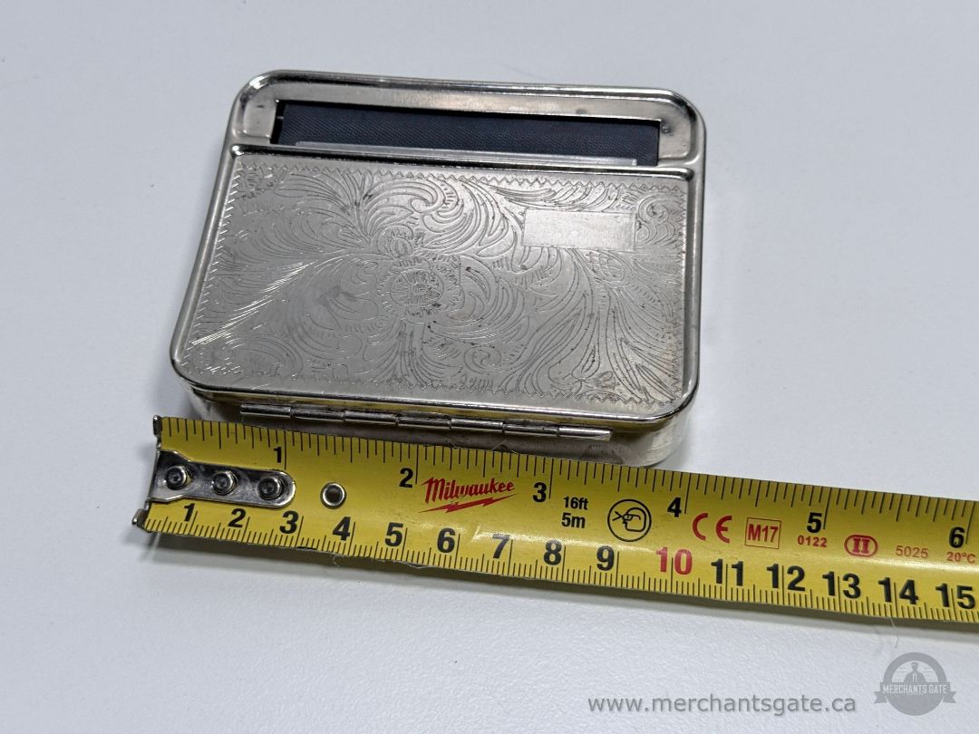 Vintage Metal Cigarette Case Silver Tone Etched Floral Design 4x3 Inch