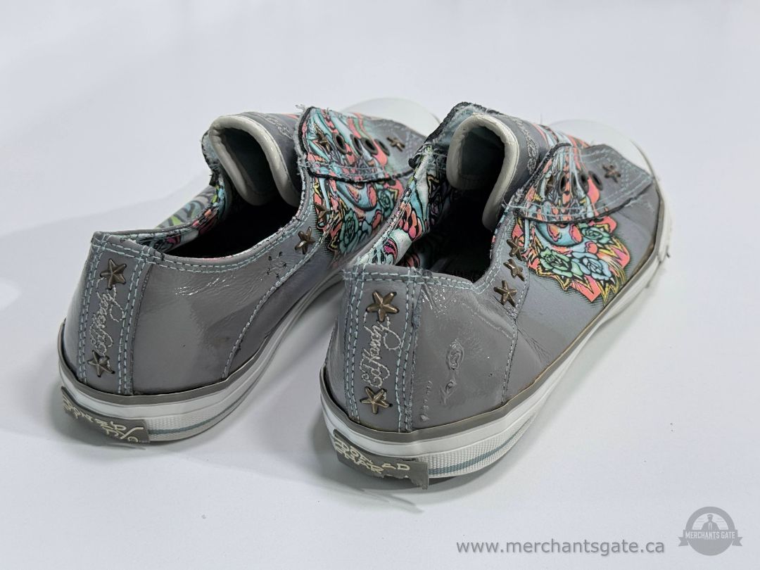 Ed Hardy Womens Leather Slip On Sneakers Tattoo Graphic Low Top Shoes Size 8