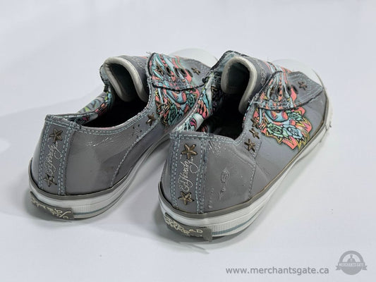 Ed Hardy Womens Leather Slip On Sneakers Tattoo Graphic Low Top Shoes Size 8