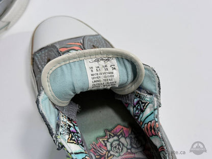 Ed Hardy Womens Leather Slip On Sneakers Tattoo Graphic Low Top Shoes Size 8