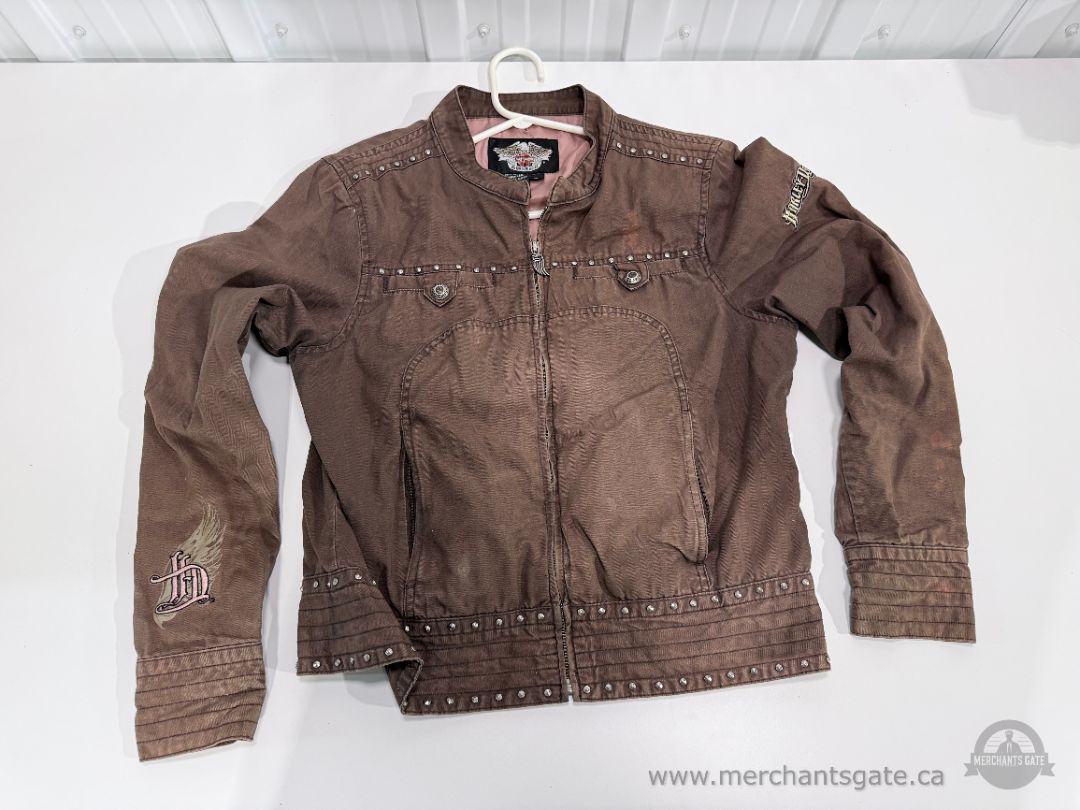 Harley Davidson Womens Studded Riding Jacket Brown Cotton Motorcycle Jacket Size M