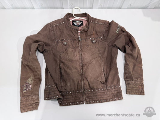 Harley Davidson Womens Studded Riding Jacket Brown Cotton Motorcycle Jacket Size M