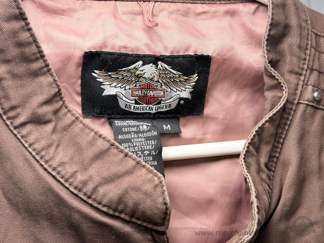 Harley Davidson Womens Studded Riding Jacket Brown Cotton Motorcycle Jacket Size M