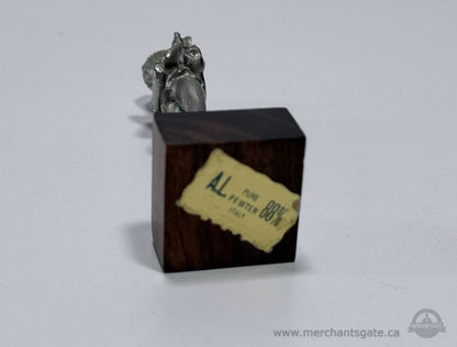 Vintage AL Pewter Figurine Woman with Flowers Pewter Statue on Wood Base