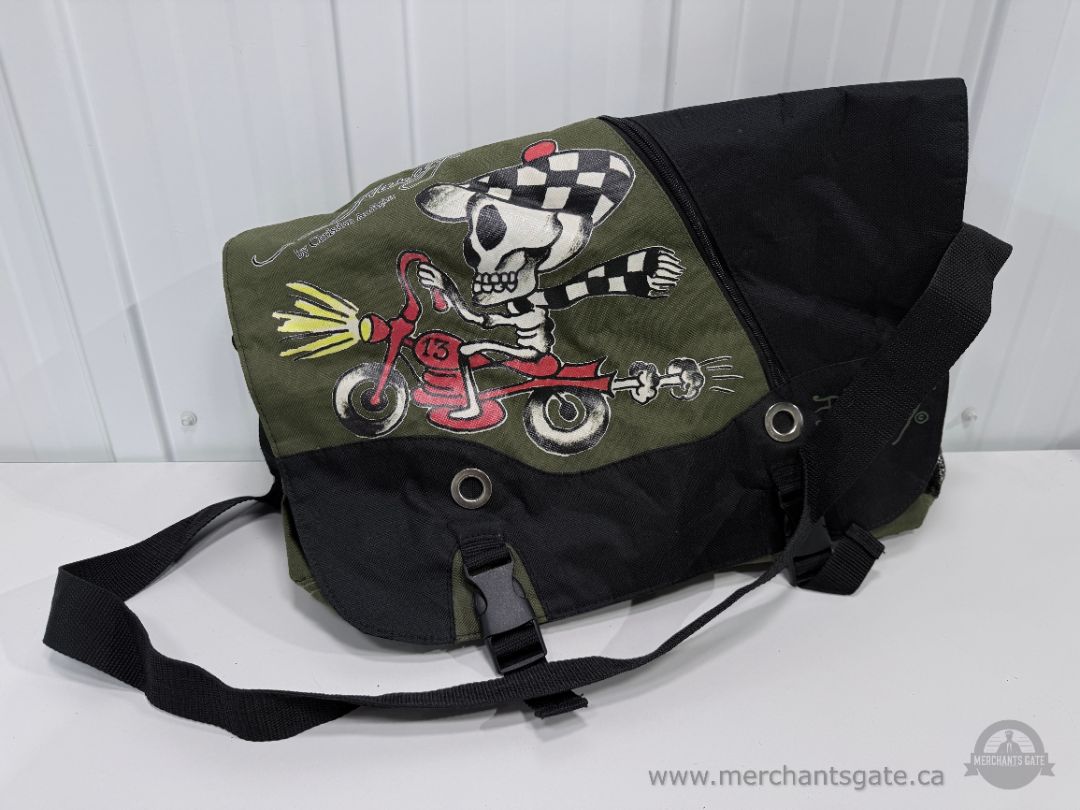 Vintage Ed Hardy By Christian Audigier Skull Motorcycle Messenger Bag Canvas