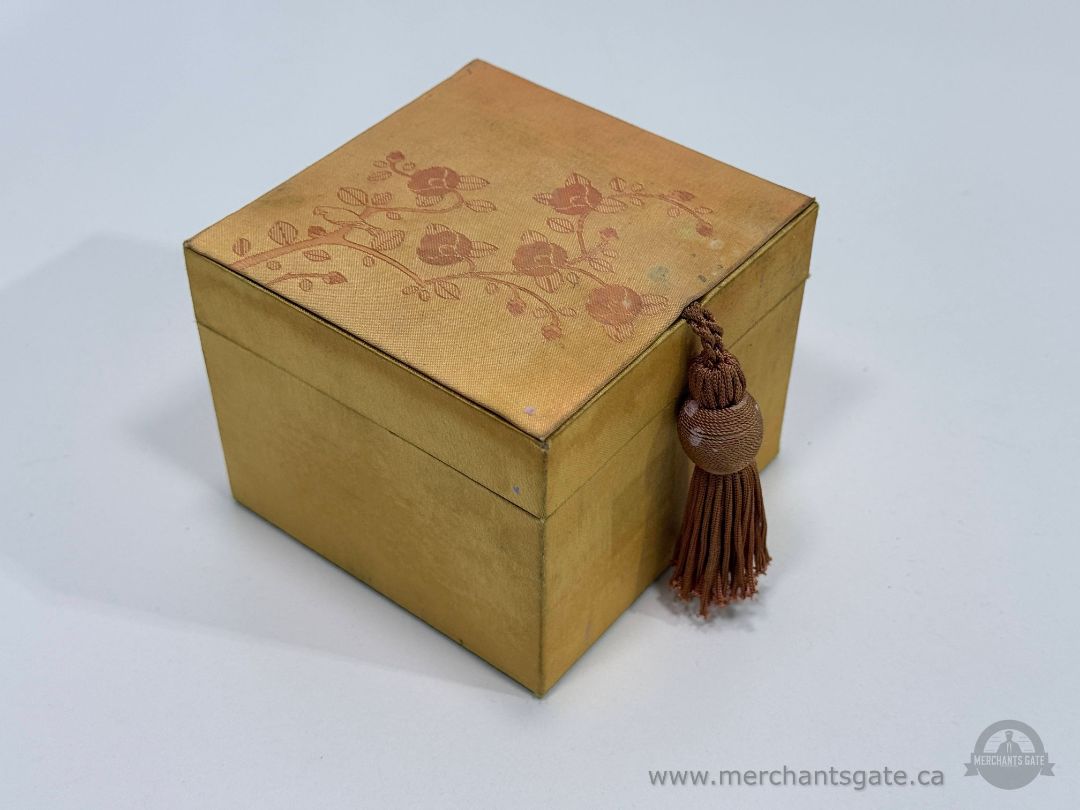 Vintage Gold Tone Jewelry Box with Red Velvet Interior Removable Tray Floral Lid