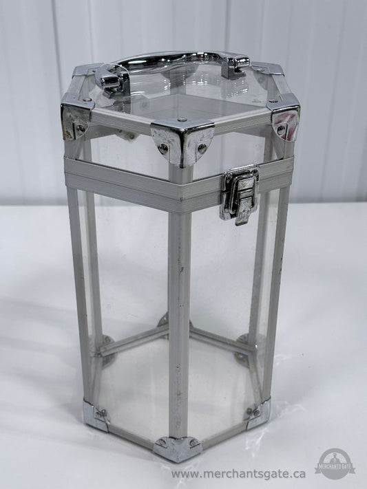 Vintage Glass Display Case Aluminum Frame Hexagon Storage Box with Handle Latch