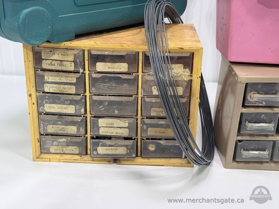 Large Workshop Tool Lot + Makita Cordless Screwdriver + Hardware Organizers