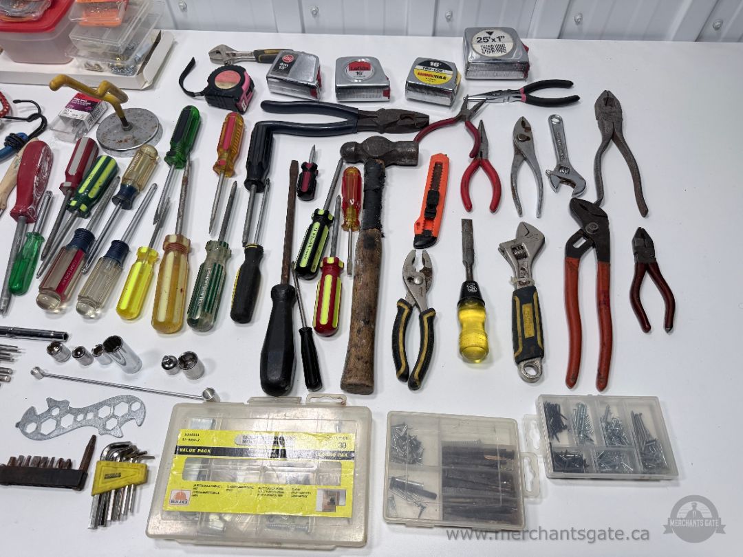 Large Workshop Tool Lot + Makita Cordless Screwdriver + Hardware Organizers