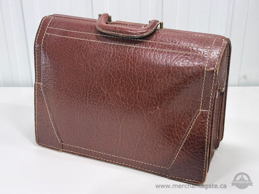 Vintage Brown Leather Briefcase Attache Case Genuine Leather Structured Bag