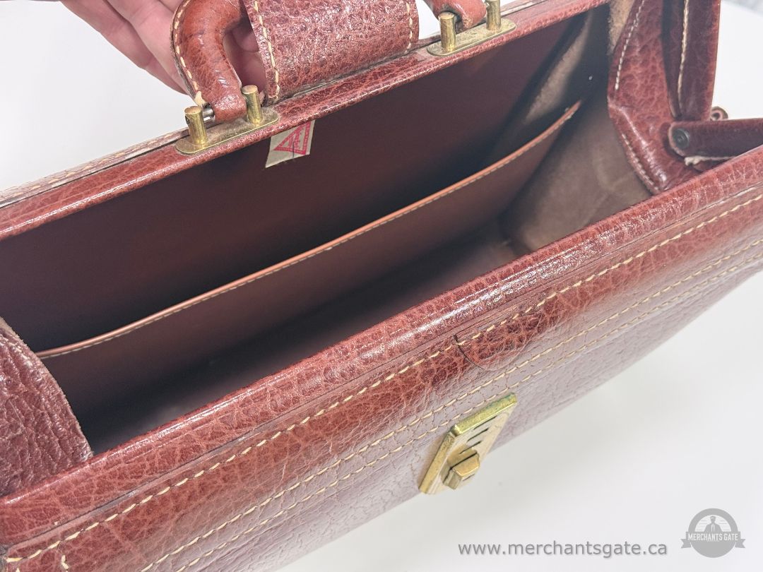 Vintage Brown Leather Briefcase Attache Case Genuine Leather Structured Bag