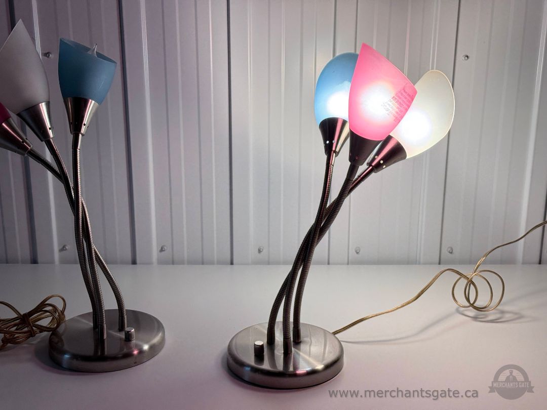 Modern Multi Head Table Lamps Set of 2 with Colored Shades Flexible Arms