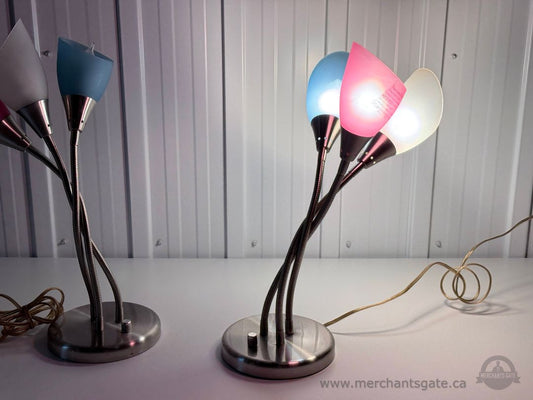 Modern Multi Head Table Lamps Set of 2 with Colored Shades Flexible Arms