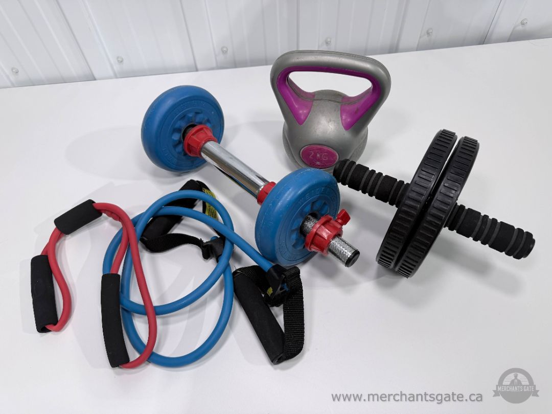 Home Gym Equipment Set Single Dumbbell Kettlebell Resistance Bands Ab Roller Fitness Lot