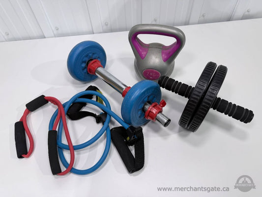 Home Gym Equipment Set Single Dumbbell Kettlebell Resistance Bands Ab Roller Fitness Lot
