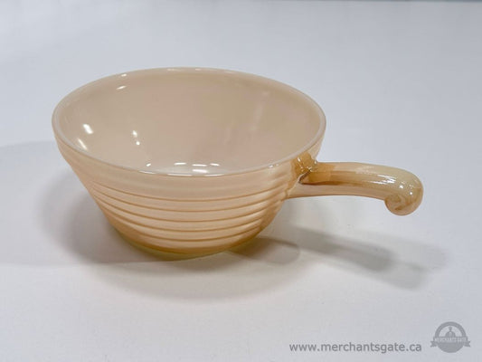 Fire King Oven Ware Peach Lustre Handled Bowl Made in USA Vintage Glass