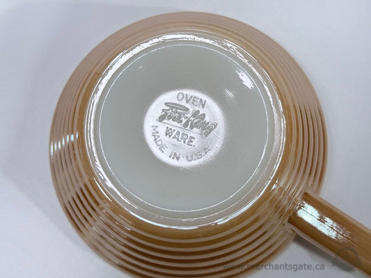 Fire King Oven Ware Peach Lustre Handled Bowl Made in USA Vintage Glass