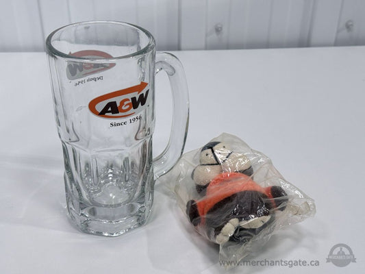 A & W Root Beer Glass Mug with Mascot Plush Toy Collectible Set