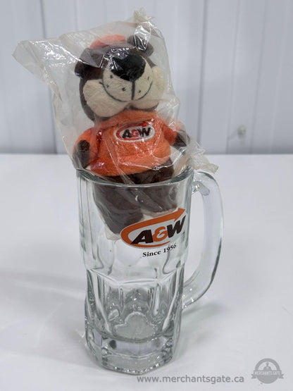 A & W Root Beer Glass Mug with Mascot Plush Toy Collectible Set