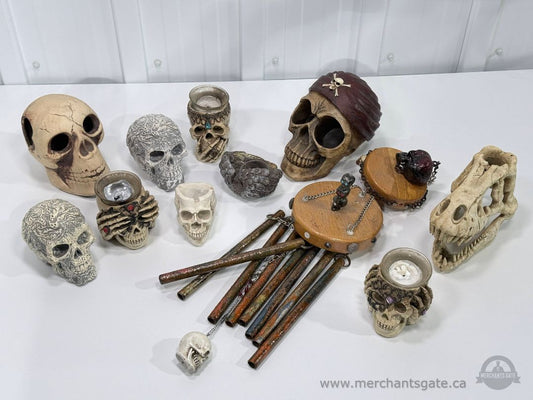 Skull Decor Lot Candle Holders Wind Chime Dinosaur Skull Gothic Halloween