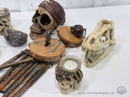 Skull Decor Lot Candle Holders Wind Chime Dinosaur Skull Gothic Halloween