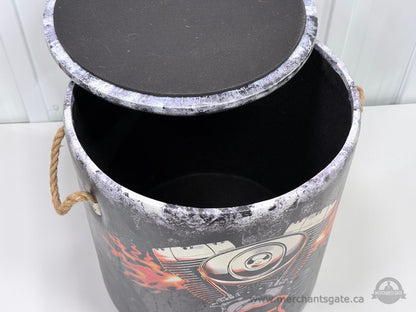 Ride Motorcycle Bucket Stool Storage Ottoman Round Seat 15" x 17"