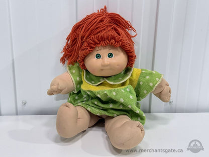 Vintage Cabbage Patch Kids Doll Red Yarn Hair Green Dress Plush Toy
