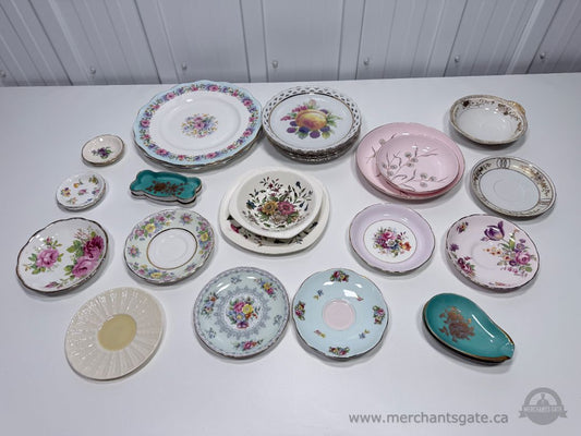 Vintage + Antique Bone China Plates & Serving Pieces Lot 29 PCS England Mixed Floral Set