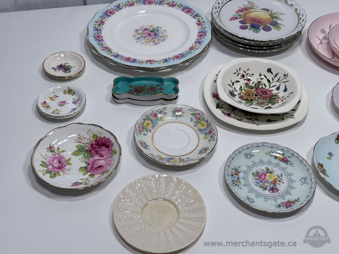 Vintage + Antique Bone China Plates & Serving Pieces Lot 29 PCS England Mixed Floral Set