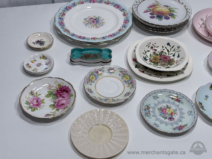 Vintage + Antique Bone China Plates & Serving Pieces Lot 29 PCS England Mixed Floral Set