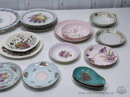 Vintage + Antique Bone China Plates & Serving Pieces Lot 29 PCS England Mixed Floral Set
