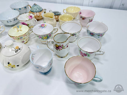 Vintage + Antique Bone China Teacups & Serving Pieces Lot 20 PCS England Floral Mixed Set