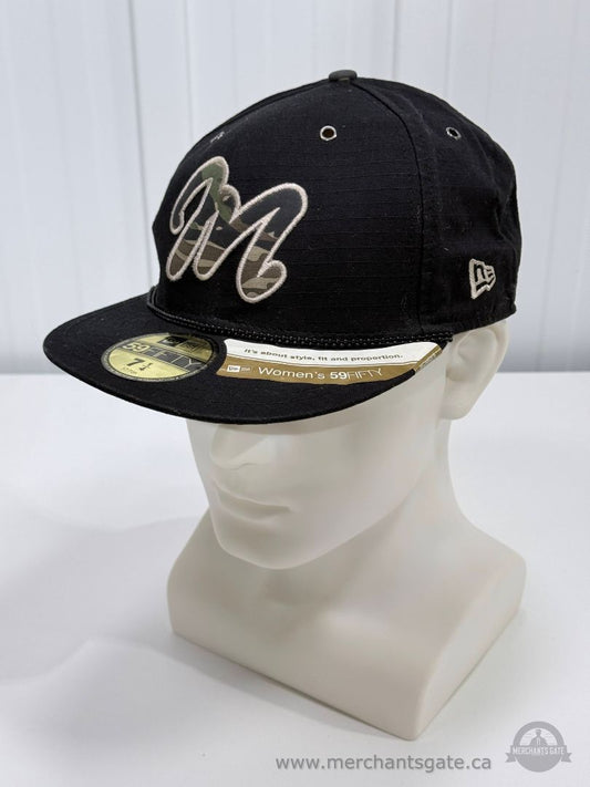 New Era Womens 59FIFTY Fitted Cap Black Camo Logo Size 7 1/4 Baseball Hat