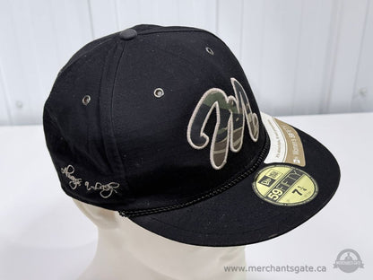 New Era Womens 59FIFTY Fitted Cap Black Camo Logo Size 7 1/4 Baseball Hat