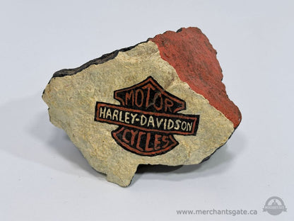 Harley Davidson Hand Painted Rock Motorcycle Logo Folk Art Decor Piece