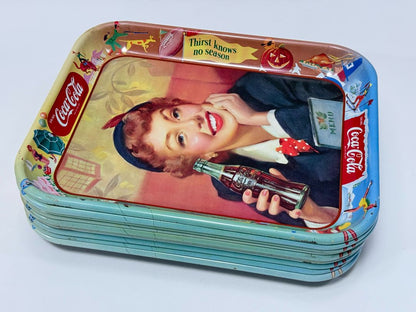Vintage Coca-Cola Metal Tray – “Thirst Knows No Season” Pin-Up Style (9 Available)