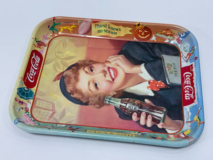 Vintage Coca-Cola Metal Tray – “Thirst Knows No Season” Pin-Up Style (9 Available)