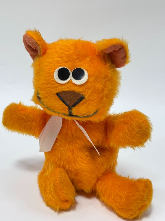 Vintage 70's orange Plush Bear – 10" of Googly-Eyed Chaos